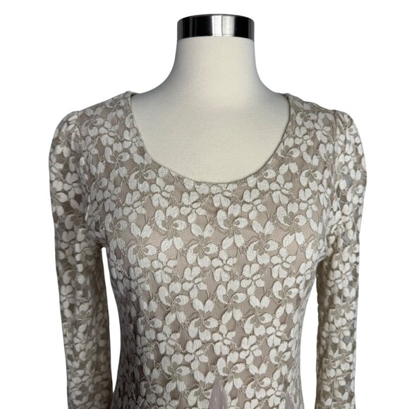 AReve Beige Floral Lace Tulle Dress Edwardian Cottagecore Bohemian Whimsy Sz M - Picture 2 of 9